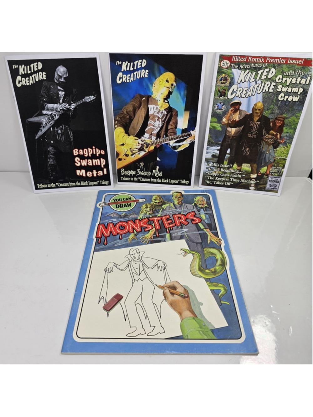 1986 You Can Draw Monsters Drawing Coloring Book + 3 Kilted Creatures, 2 Signed